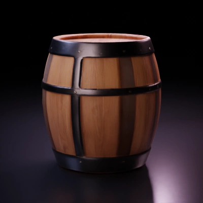 Wooden barrel with metal bands.