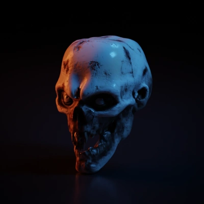 Zombie skull with open mouth showing teeth.