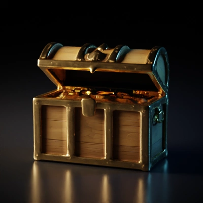 Treasure chest filled with gold coins.