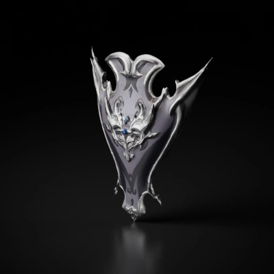 Intricate medieval-style shield with gem inlay, extravagant design.