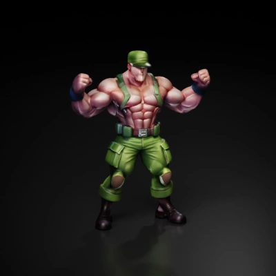 Muscular soldier character, combat outfit, Brawlstars style.