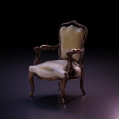Elegant armchair with cushioned seat and carved wooden frame.