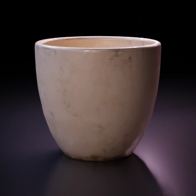 Plain ceramic cup, round shape, no handle.