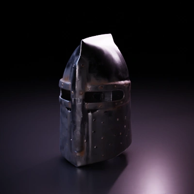 Medieval knight helmet, combat-ready.