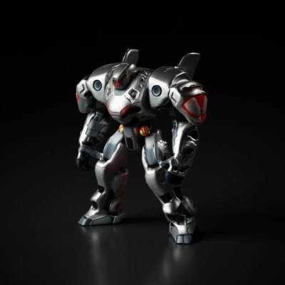 Giant battle-ready mech with laser weapons, four legs.