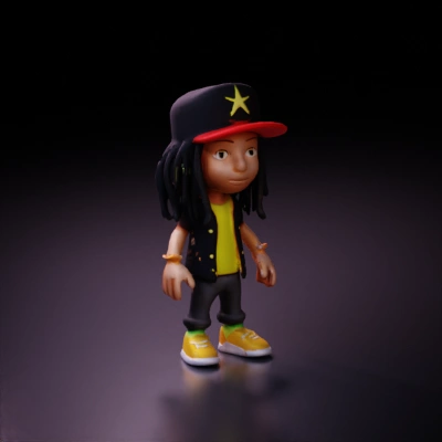 Cartoon-style young character with dreadlocks.