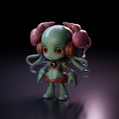 Octopus-like humanoid character with large eyes and tentacle hair.