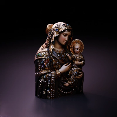 Mary holding baby Jesus.