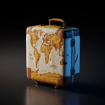 Vintage suitcase with world map design.