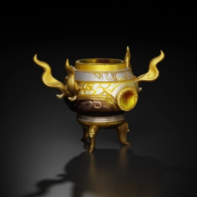Ancient ornate cauldron with ornate patterns and handles.