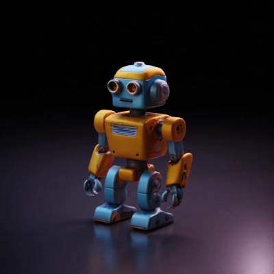 Retro-styled robot with antennas, cartoon appeal.