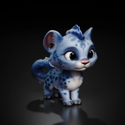 Cute, big-eyed cartoon baby feline, adorably innocent.