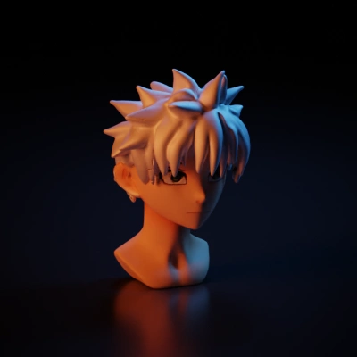 Anime-style character bust, 3D model of a young Adult, round head.