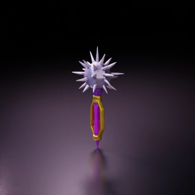 Spiked medieval mace weapon with intricate design.