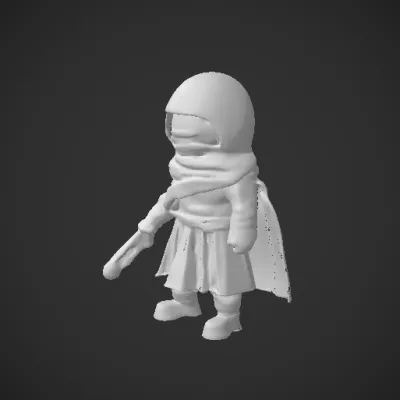 Futuristic astronaut character with blaster, stylized design. character,smooth edges,complex geometry