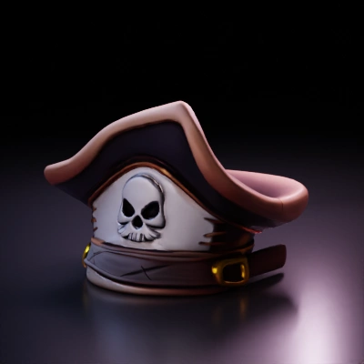 Pirate hat with skull emblem.