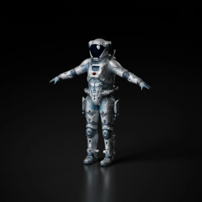 Astronaut in a space suit with various equipment.