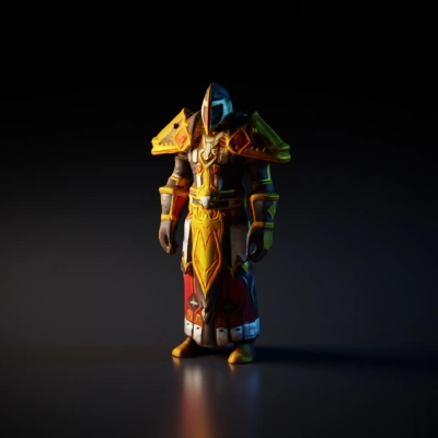 Heavily armored knight with ornamental designs, fantasy RPG.