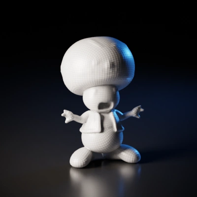 Toad from Mario series pointing upwards, happy expression. smooth edges, character.
