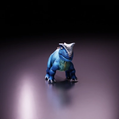 Dinosaur-like creature, muscular body, tail, short arms.