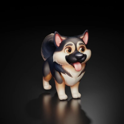 Cute cartoon dog with big eyes and fluffy tail.