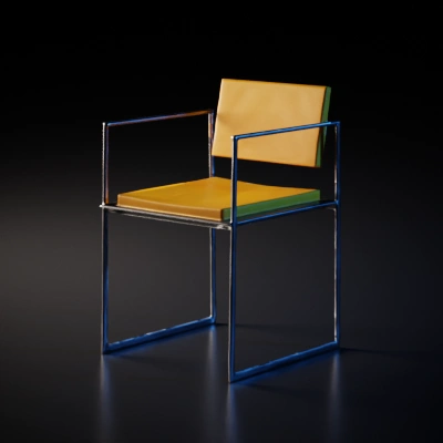 Modern minimalistic chair, metal frame, without upholstery, red,blue,and yellow