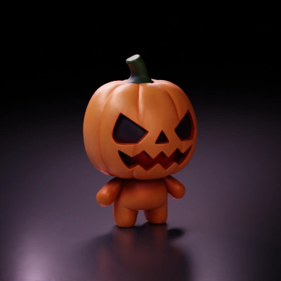 Cute pumpkin-headed cartoon character.