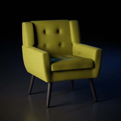 Upholstered armchair with armrests and backrest.