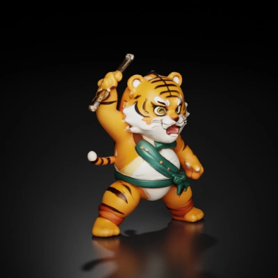 Amigurumi-style tiger martial artist.