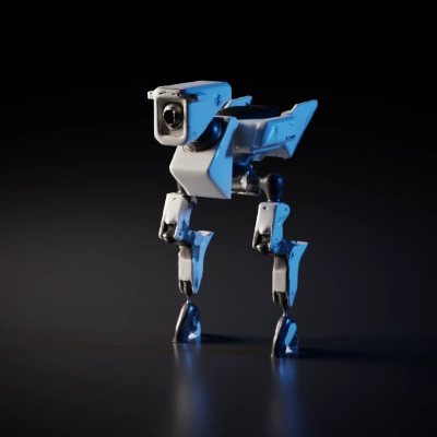 Mech robot with sturdy legs and large head.
