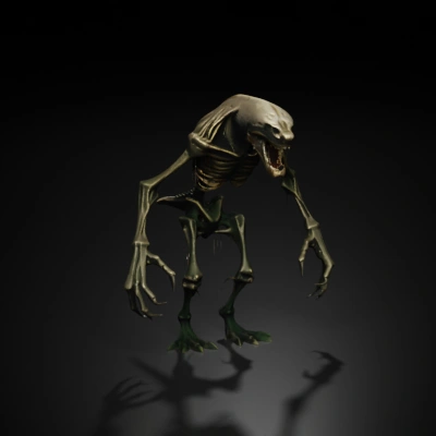 scary skeletal creature with sharp fangs.