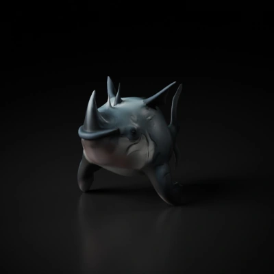 Bulky whale-shark hybrid creature, fantasy style, three horns.