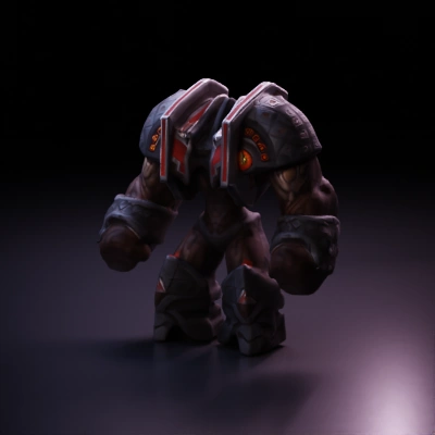 Mech warrior with armor, tree-like texture, bulky design.