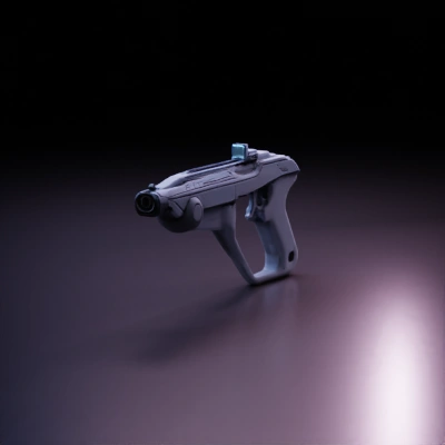 Futuristic handgun, industrial design, detailed texture.