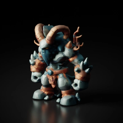 Rock golem with massive horns and glowing eyes.