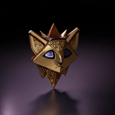 Cat-like geometric mask, tribal design.