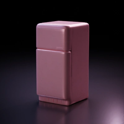 Retro refrigerator, classic 1950s design, dual door, light pink color.