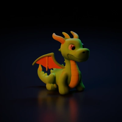 Cute cartoon dragon with wings, playful design.