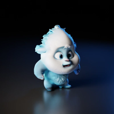 Cute cartoon yeti character. face,legs,hands with white hair, model should have fingers each hands, fingers should be visible
