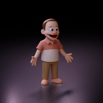Puppet character with open arms.