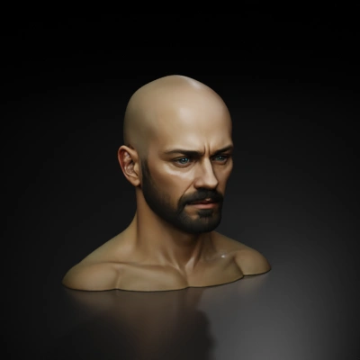 Bald bearded man's bust.