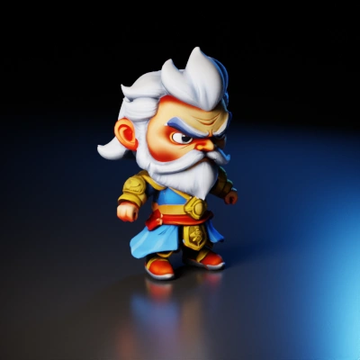 cartoon warrior with white hair.