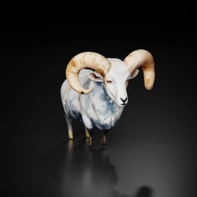 Curly horned sheep, realistic depiction.