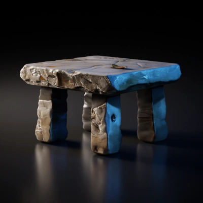 Stone table with three legs.
