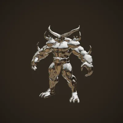 Muscular demon with horns and large claws. symmetric geometry, sharp edges, complex geometry, character