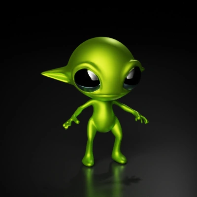 Alien character with large eyes, cartoonish design.