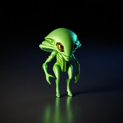 Alien creature with large eyes and intricate body structure.