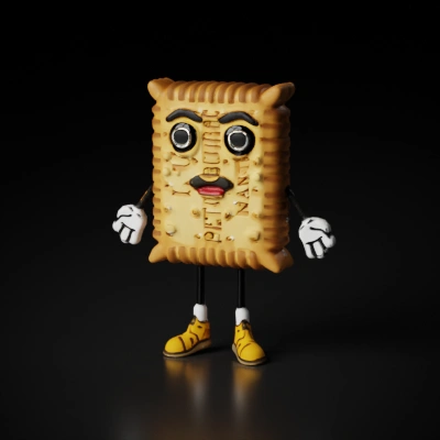 Biscuit character with arms and legs.