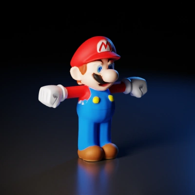 Jumping cartoon plumber with mustache, red hat.