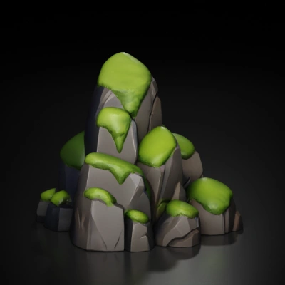 Stylized rocky hill with grass patches.